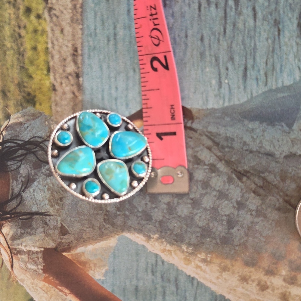 🆕️Kingman Turquoise Sterling Silver Statement Ring Adjustable~ Fits Size 6-8 - Picture 12 of 12